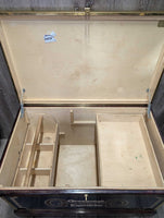 Wood & Vinyl Tack Trunk, cover, 2 trays, metal trim "Gail Greenough" *vgc, clean, mnr scuffs & scratches
