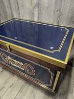 Wood & Vinyl Tack Trunk, cover, 2 trays, metal trim "Gail Greenough" *vgc, clean, mnr scuffs & scratches
