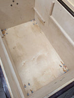 Wood & Vinyl Tack Trunk, cover, 2 trays, metal trim "Gail Greenough" *vgc, clean, mnr scuffs & scratches
