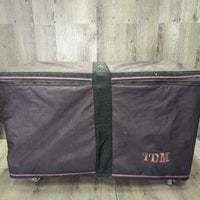 Wood & Vinyl Tack Trunk, cover, 2 trays, metal trim "Gail Greenough" *vgc, clean, mnr scuffs & scratches
