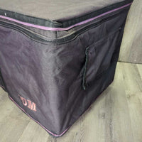 Wood & Vinyl Tack Trunk, cover, 2 trays, metal trim "Gail Greenough" *vgc, clean, mnr scuffs & scratches

