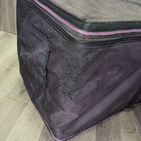 Wood & Vinyl Tack Trunk, cover, 2 trays, metal trim "Gail Greenough" *vgc, clean, mnr scuffs & scratches
