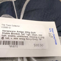 200g Quilt Stable Blanket, tail *vgc, clean, mnr hair, stains, unstiched, missing d ring @ tail, v. mnr snag
