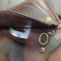 14" Adj *Med/Purple Gullet In *Measures 5.75" M/W R.Pessoa Pony XCH Close Contact, 2 Billet Guards, 2 Front & 2 Back Velcro Blocks, Tan Pessoa Cover, Foam Panels, Flaps: 10.5"L x 10"W Serial # 490009 SF 14
