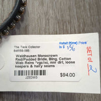 Monocrown Rsd/Padded Bridle, Bling, Cotton Web Reins *vgc/xc, mnr dirt, loose keepers & hairy seams
