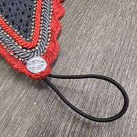 Tie Down Crochet Ear Bonnet Fly Veil, elastic Loop, 2x Bling, 2x Piping *new
