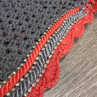 Tie Down Crochet Ear Bonnet Fly Veil, elastic Loop, 2x Bling, 2x Piping *new
