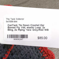 Tie Down Crochet Ear Bonnet Fly Veil, elastic Loop, 2x Bling, 2x Piping *new
