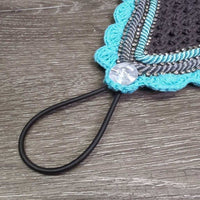 Tie Down Crochet Ear Bonnet Fly Veil, elastic Loop, 2x Bling, 2x Piping *new
