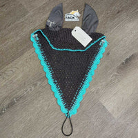 Tie Down Crochet Ear Bonnet Fly Veil, elastic Loop, 2x Bling, 2x Piping *new
