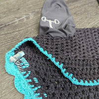 Tie Down Crochet Ear Bonnet Fly Veil, elastic Loop, 2x Bling, 2x Piping *new
