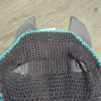 Tie Down Crochet Ear Bonnet Fly Veil, elastic Loop, 2x Bling, 2x Piping *new
