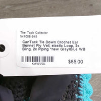Tie Down Crochet Ear Bonnet Fly Veil, elastic Loop, 2x Bling, 2x Piping *new
