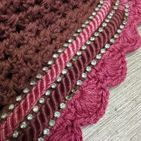 Tie Down Crochet Ear Bonnet Fly Veil, elastic Loop, 2x Bling, 2x Piping *new
