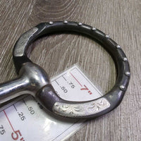 Thin Curved Western Eggbutt Snaffle Bit, silver plating, copper lined *vgc, clean, rubs, scuffs, scratches

