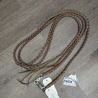 2x Braided Leather Short Split Reins, 2x alligator snaps *gc, clean, dry, stains, stiff, rubs, edge scrapes
