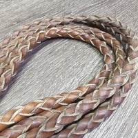 2x Braided Leather Short Split Reins, 2x alligator snaps *gc, clean, dry, stains, stiff, rubs, edge scrapes
