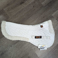 Thin Quilt Wool Fleece Half Pad, rolled edge *gc/fair, clean, v.clumpy, pilly, rubs & thin edges
