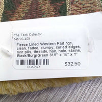 Fleece Lined Western Pad *gc, clean, faded, clumpy, curled edges, mnr pills, threads, hair, hole, stains
