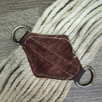 15 Cotton String Cinch, 2x D Rings, leather center *gc/fair, hairy, stains, rusty, dirty, unstitched center, older
