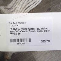 15 Nylon String Cinch *gc, stains, rust, NO Center Strap, clean, older
