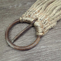 15 Cotton String Cinch, 2x D Rings *gc, stains, discolored, v.rusty, dirty, hairy, older
