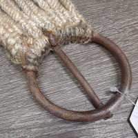 15 Cotton String Cinch, 2x D Rings *gc, stains, discolored, v.rusty, dirty, hairy, older
