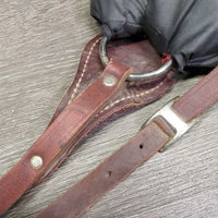 Narrow Leather Breastcollar, Nylon & Fleece? Padded, snap *gc, clean, dusty, rusty, thin fleece & clumpy
