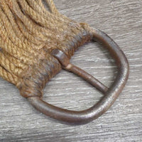 15 Cotton String Cinch, 2x D Rings *gc, stains, discolored, rust, dirty, hairy, older, frays
