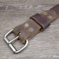 Thick 1.5"W Leather Back Cinch, Center Strap, Conway Buckle *vgc, clean, mnr dusty, stains, scratches & scrapes
