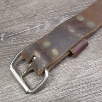 Thick 1.5"W Leather Back Cinch, Center Strap, Conway Buckle *vgc, clean, mnr dusty, stains, scratches & scrapes
