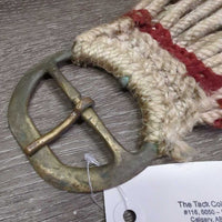 15 Cotton String Cinch, 2x D Rings, leather center *poor/fair, clean, v.rough, v.stiff, v.dry, breaking strings, oxidized, older
