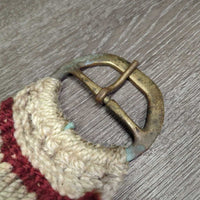 15 Cotton String Cinch, 2x D Rings, leather center *poor/fair, clean, v.rough, v.stiff, v.dry, breaking strings, oxidized, older
