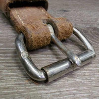 Thick 1.5" W Leather Back Cinch, center strap, conway buckle *vgc, clean, mnr residue, rubs, scrapes, dents, scratches & stains
