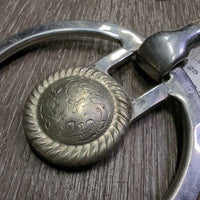 Thin Western Snaffle Bit, Tooled Center Conchos *gc, stains, clean, scuffs, scratches, residue
