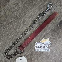 16" Chain Dog Leash, 9" Leather Leash Handle *fair, rusty, chewed, sliced, dry, stiff
