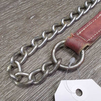 16" Chain Dog Leash, 9" Leather Leash Handle *fair, rusty, chewed, sliced, dry, stiff
