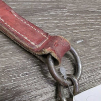 16" Chain Dog Leash, 9" Leather Leash Handle *fair, rusty, chewed, sliced, dry, stiff
