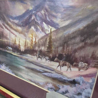Western Painting, Matted, Wood Framed *gc, scratches, stains, dirt
