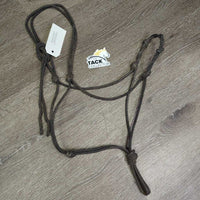 Thin Stiff Nylon Rope Halter, double knotted nose *gc/fair, dirty, faded, scrapes, rubs, stains, frays
