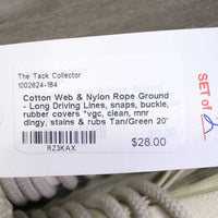 Cotton Web & Nylon Rope Ground - Long Driving Lines, snaps, buckle, rubber covers *vgc, clean, mnr dingy, stains & rubs
