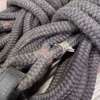 2 Horsemanship Nylon Rope Ground - Long Driving Reins, leather buckle ends *vgc, clean, mnr dirt, rubs, pills &U snags

