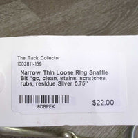 Narrow Thin Loose Ring Snaffle Bit *gc, clean, stains, scratches, rubs, residue
