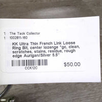 Thin French Link Loose Ring Bit, center lozenge *gc, clean, scratches, stains, residue, rough edge
