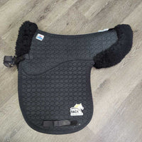 Fitted Sheepskin Dressage Saddle Pad, Rolled Edge *gc, clean, rubs, hairy, holes, pills, faded, clumpy/thin pommel
