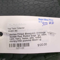 Fitted Sheepskin Dressage Saddle Pad, Rolled Edge *gc, clean, rubs, hairy, holes, pills, faded, clumpy/thin pommel
