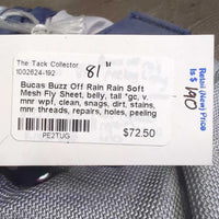 Rain Soft Mesh Fly Sheet, belly, tail *gc, v. mnr wpf, clean, snags, dirt, stains, mnr threads, repairs, holes, peeling
