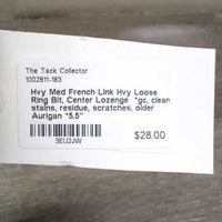 Hvy Med French Link Hvy Loose Ring Bit, Center Lozenge *gc, clean, stains, residue, scratches, older
