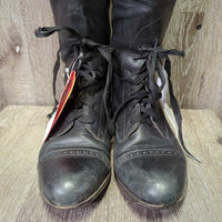 Field Boots, Pull on *gc/fair, UNSTITCHED seams, older, rubs, clean, faded, scuffs, replaced laces, CHIPPED toes
