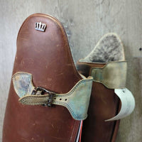 Dress Boots, Front Zips & Buckles, Fleece Lined, Black Air Forms, Tan Boot bag *gc, clean, faded, rubs, scratches, stains
